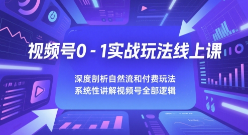 视频号0-1实战玩法线上课，深度剖析自然流和付费玩法，统性讲解视频号全部逻辑-辰风资源站