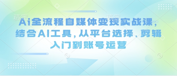 Ai全流程自媒体变现实战课，结合AI工具，从平台选择、剪辑入门到账号运营-辰风资源站