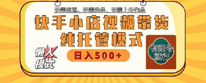 快手小店托管代运营，无需剪辑，无需选品，无需上传作品，全程无需操作，轻松月入5k+【揭秘】-辰风资源站