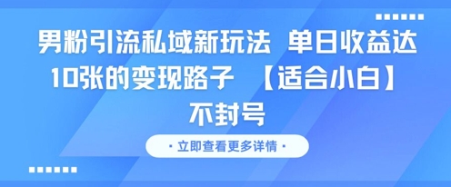 男粉引流私域新玩法，单日收益达10张的变现路子 【适合小白】不封号-辰风资源站
