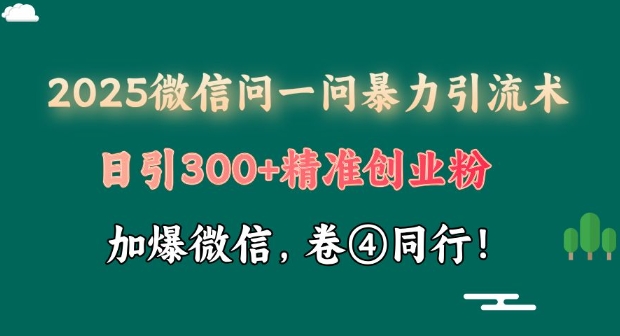 2025最新微信问一问暴力引流术揭秘，日引300+创业粉，单日变现四位数-慕云辰风博客