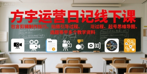 方宇运营日记线下课，包含剪辑制作技巧、拍摄引导过程、起号思维导图、选题等多个教学资料-辰风资源站