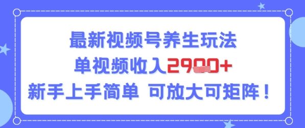 视频号养生玩法，单视频收入2.9k，新手上手简单-辰风资源站