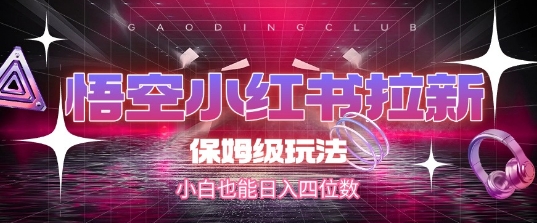 悟空小红书拉新，保姆级玩法，小白也能日入四位数-辰风资源站