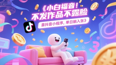 小白福音，不发作品不露脸，靠抖音小程序，单日躺入3张-辰风资源站