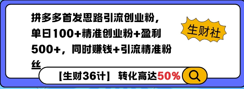 拼多多无敌思路引流创业粉，无脑矩阵开店，同时挣钱+引流精准粉丝-慕云辰风博客