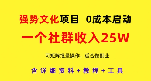 强势文化项目，一个社群收入25个W，0成本启动，可矩阵批量操作，原创详细实操教程-辰风资源站
