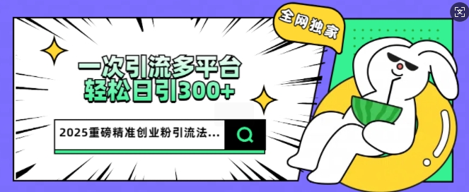 2025重磅全网独家引流法，一次多平台，轻松日引300+精准创业粉-慕云辰风博客