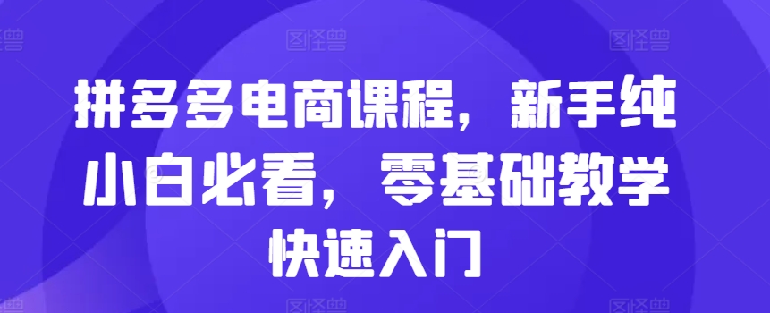 拼多多电商课程，新手纯小白必看，零基础教学快速入门-慕云辰风博客