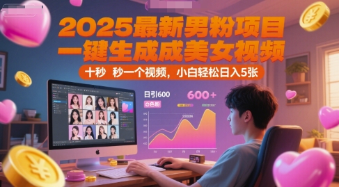 2025最新男粉项目，一键生成美女视频，日引600+色粉 十秒一个视频，小白轻松日入5张【揭秘】-辰风资源站