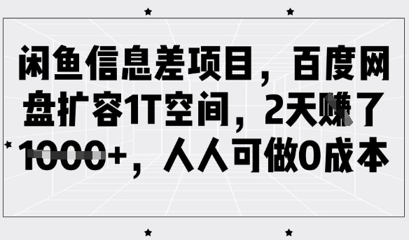 闲鱼信息差项目，百度网盘扩容1T空间，2天收益1k+，人人可做0成本-慕云辰风博客