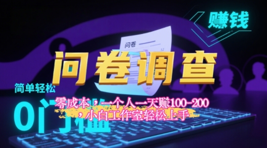 2025《问卷调查》最新工作室技术解密：一个人在家也可以闷声发大财，小白一天2张+，可矩阵放大-辰风资源站