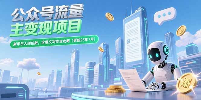 （15340期）公众号流量主变现项目，新手日入四位数，含爆文写作全攻略(更新25年7月)-辰风资源站