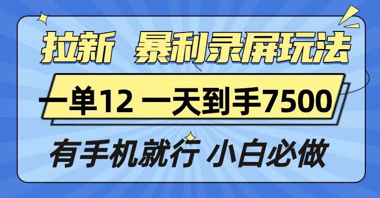 （13836期）拉新暴利录屏玩法，一单12块，一天到手7500，有手机就行-慕云辰风博客