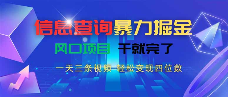 （15516期）信息查询暴力掘金，一天三条视频 轻松变现四位数，风口项目干就完了-辰风资源站