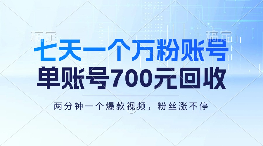 （13062期）七天一个万粉账号，新手小白秒上手，单账号回收700元，轻松月入三万＋-慕云辰风博客