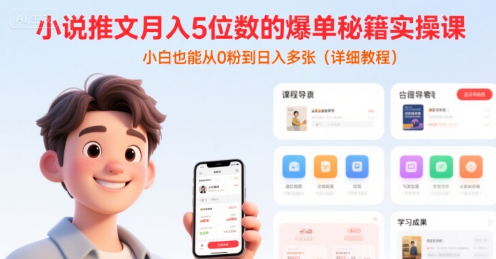 小说推文月入5位数的爆单秘籍实操课，，小白也能从0粉到日入多张(详细教程)-辰风资源站