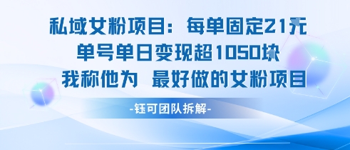 私域女粉项目：每单固定21块，单日变现超1k+，最好做的女粉项目-辰风资源站