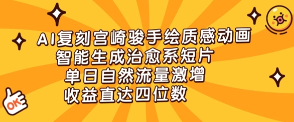 AI复刻宫崎骏手绘质感动画，智能生成治愈系短片，单日自然流量激增，收益直达四位数-辰风资源站