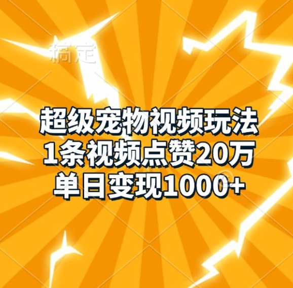 超级宠物视频玩法，1条视频点赞20万，单日变现1k-慕云辰风博客