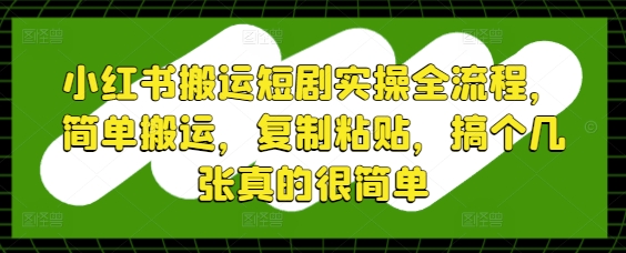 小红书搬运短剧实操全流程，简单搬运，复制粘贴，搞个几张真的很简单-辰风资源站