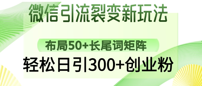 微信引流裂变新玩法：布局50+长尾词矩阵，轻松日引300+创业粉-慕云辰风博客