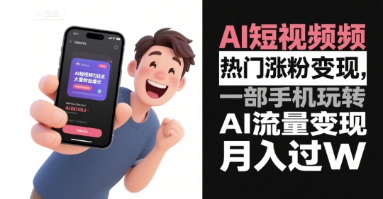 AI短视频热门涨粉变现，一部手机玩转AI流量变现，月入过W-辰风资源站