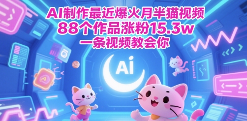 AI制作最近爆火月半猫视频，88个作品涨粉15.3w，一条视频教会你-辰风资源站