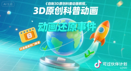 自制3D原创科普动画教程，动画还原事件，抖音最新热门赛道，可过伙伴计划-辰风资源站