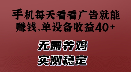 手机每天看看广告就能挣钱，单设备收益40+，无需养鸡，实测稳定【揭秘】-辰风资源站