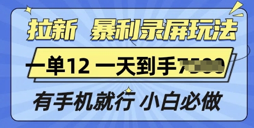 拉新暴利录屏玩法，一单12块，有手机就行，小白必做-慕云辰风博客