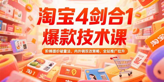 （15415期）淘宝4剑合1爆款技术课，阶梯提价破量法，内外销双改策略，全站推广拉升-辰风资源站