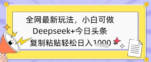 全网最新玩法，Deepseek+今日头条，只需要简单的复制粘贴即可，小白可做，日入多张-辰风资源站