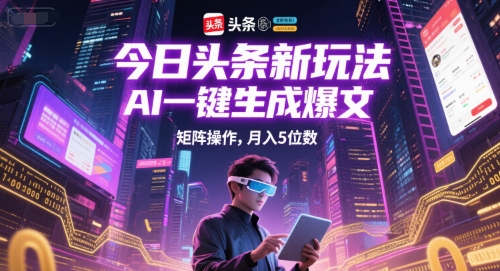 今日头条新玩法，AI一键生成爆文，矩阵操作，月入5位数-辰风资源站