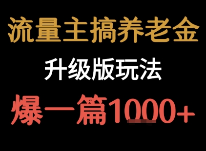 流量主之养老金升级版玩法  爆一篇收益1k+-辰风资源站