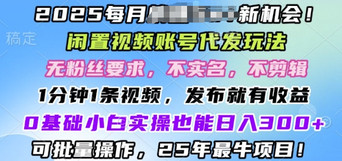 2025闲置视频账号一键代发玩法，0粉不实名不剪辑，领了视频直接发，0基础小白也能日入3张-慕云辰风博客