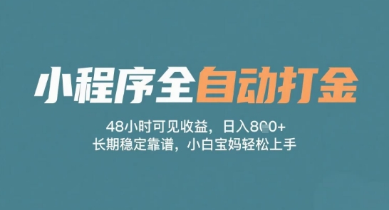小程序全自动打金，48小时可见收益，日入多张，长期稳定靠谱，小白宝妈轻松上手【揭秘】-辰风资源站