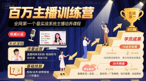 百万主播训练营，全网第一个最实战系统主播培养课程-辰风资源站