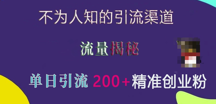 不为人知的引流渠道，流量揭秘，实测单日引流200+精准创业粉【揭秘】-慕云辰风博客