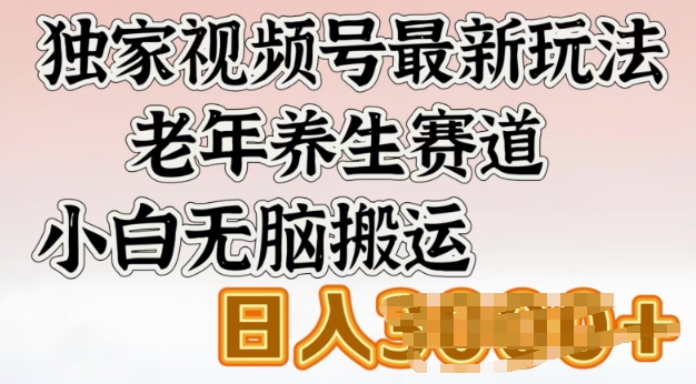 独家视频号最新玩法，老年养生赛道，小白无脑搬运，日入多张-慕云辰风博客