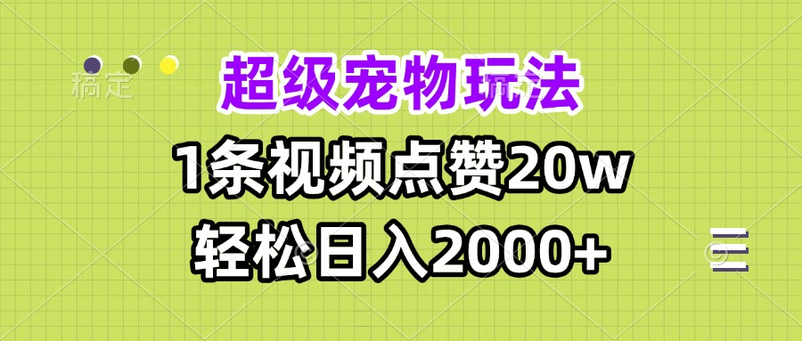 （13578期）超级宠物视频玩法，1条视频点赞20w，轻松日入2000+-慕云辰风博客