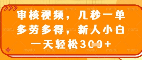 视频审核员，几秒一单，不限时间，不限地点，多做多得，新人小白一天轻松几张+【揭秘】-辰风资源站