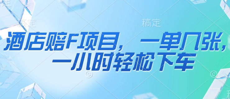 酒店赔F项目，一单几张，一小时轻松下车-辰风资源站