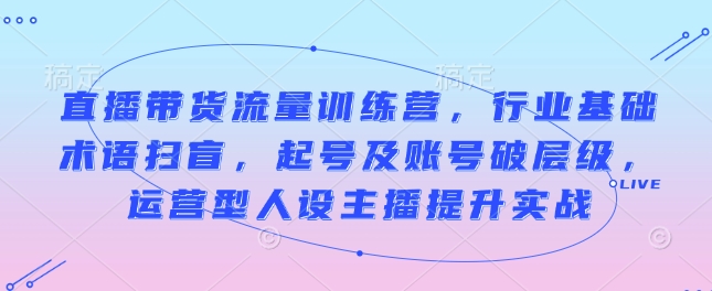 直播带货流量训练营，行业基础术语扫盲，起号及账号破层级，运营型人设主播提升实战-慕云辰风博客