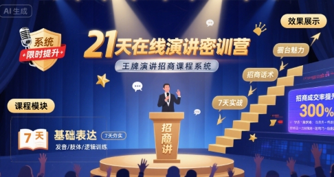 21天在线演讲密训营，王牌演讲招商课程系统-辰风资源站