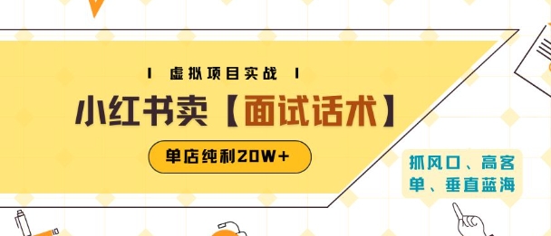 小红书虚拟项目掘金，卖面试话术资料，单店纯利20W+(附爆款笔记制作方法)-辰风资源站