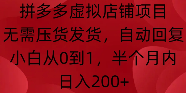 拼多多虚拟店铺项目，无需压货发货，自动回复，小白从0到1，半个月内日入200+【揭秘】-慕云辰风博客