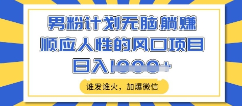 男粉计划无脑躺Z，顺应人性的风口项目，谁发谁火，加爆微信，日入多张【揭秘】-慕云辰风博客