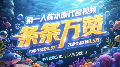 第一人称水族代言视频，条条万赞，20条作品涨粉7.8W，多种变现方式月入五位数-辰风资源站