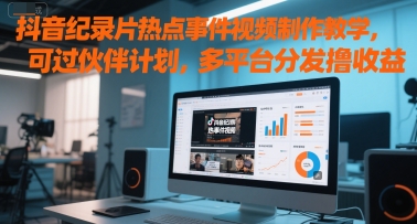 抖音纪录片热点事件视频制作教学，可过伙伴计划，多平台分发撸收益-辰风资源站